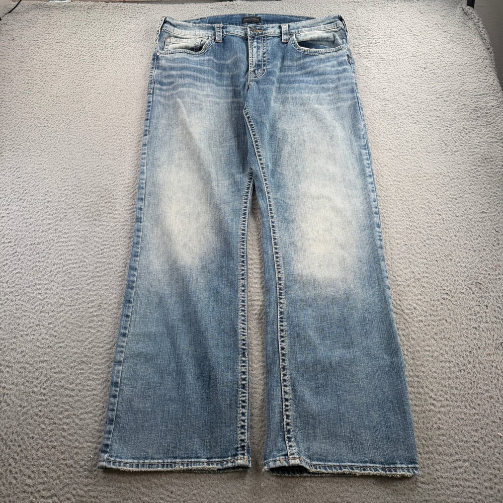 Silver Jeans Co Jeans Zac Men 36x32 Blue Relaxed Straight Denim Thick Stitched